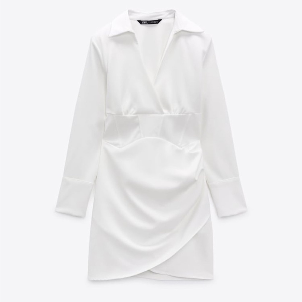 Zara Oyster White Ruched Corset Wrap Dress size XS